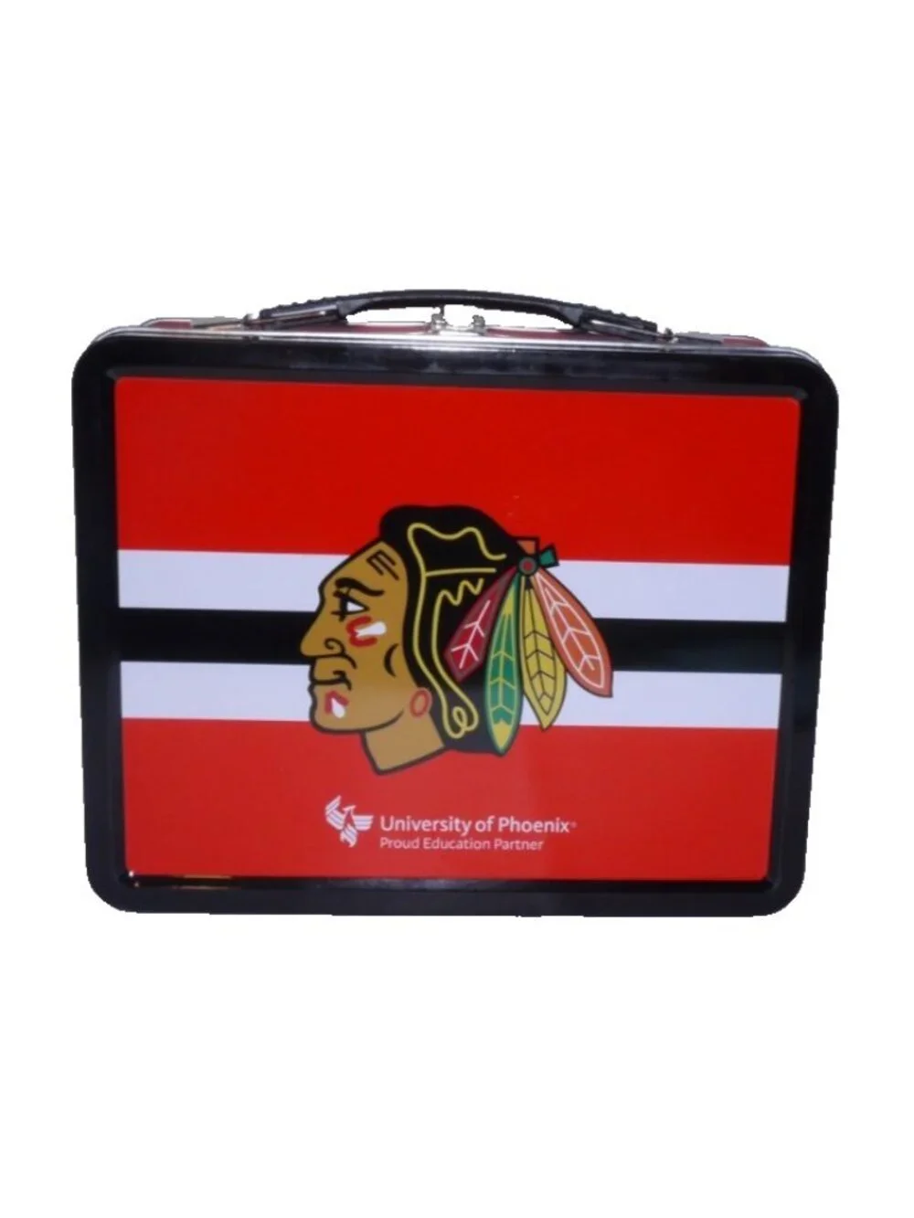 NHL Chicago Blackhawks metal lunch box University of Phoenix 8.5 x 6.5 x 4